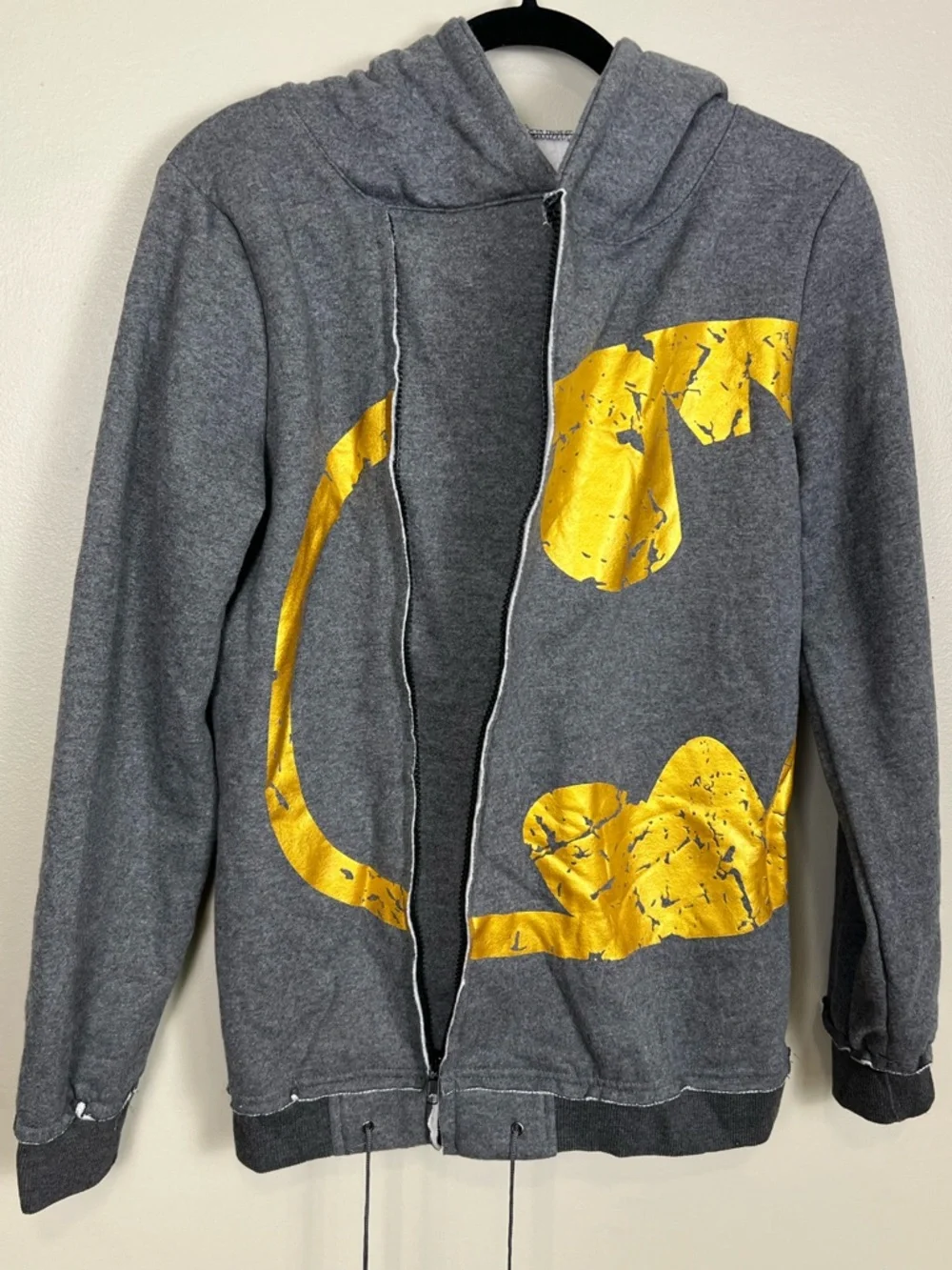 Batman Gray Hoodie‎ with Gold Sign unique side zipper Youth Size L